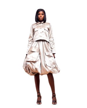 Metallic Utility Crop Jacket & Bubble Skirt Set