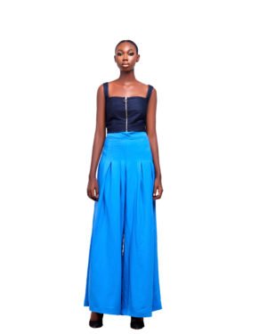 Denim Zip Top & Cobalt Palazzo Set