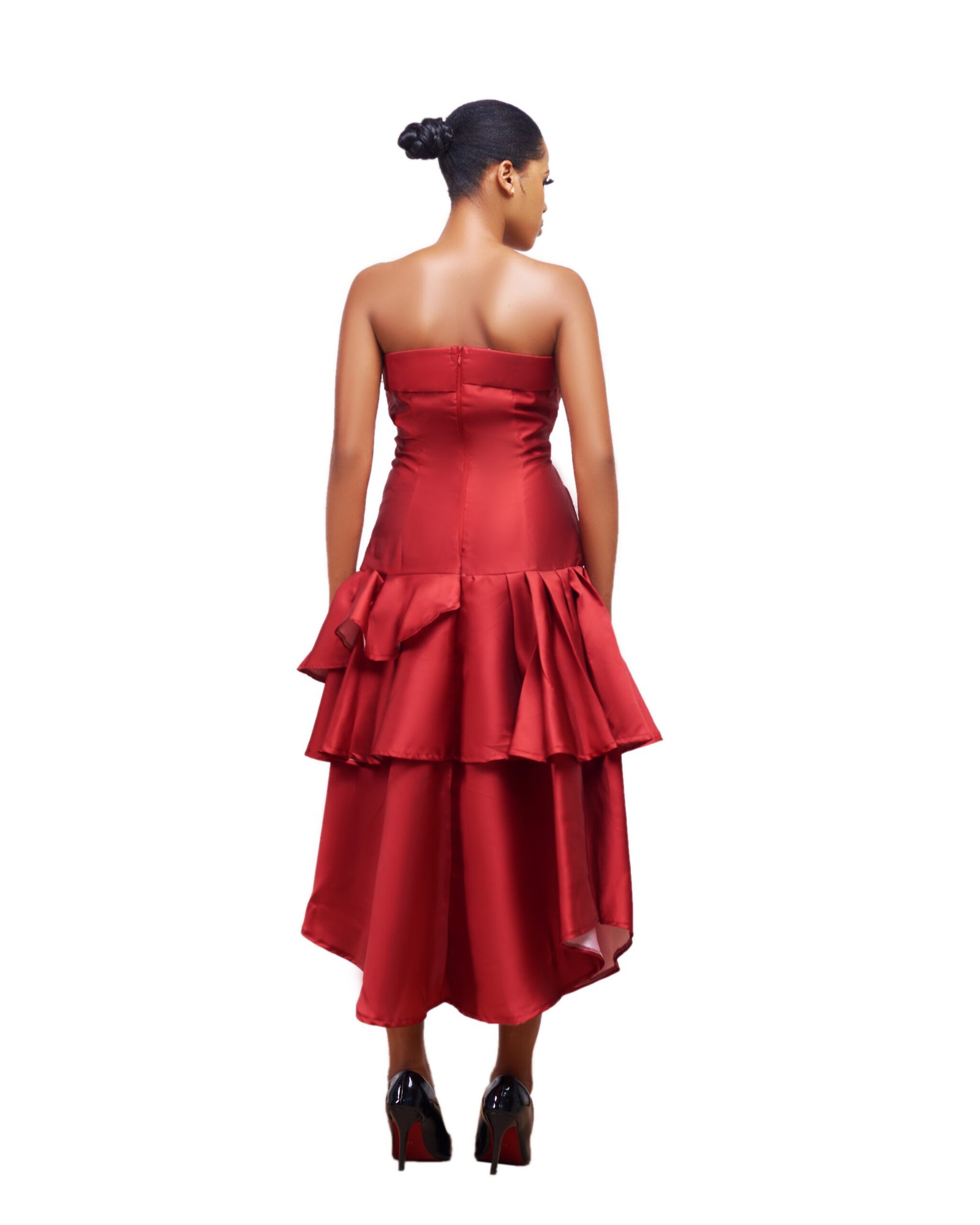 Red Strapless Ruffle Hem Dress - Image 2